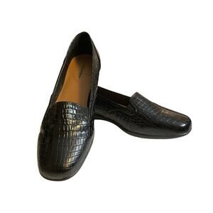 Comfort View Leisa Womens Flat Loafers 10.5M Black Croc Faux Patent Shoes